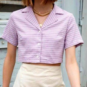 Brandy Melville Vivian pink plaid crop top